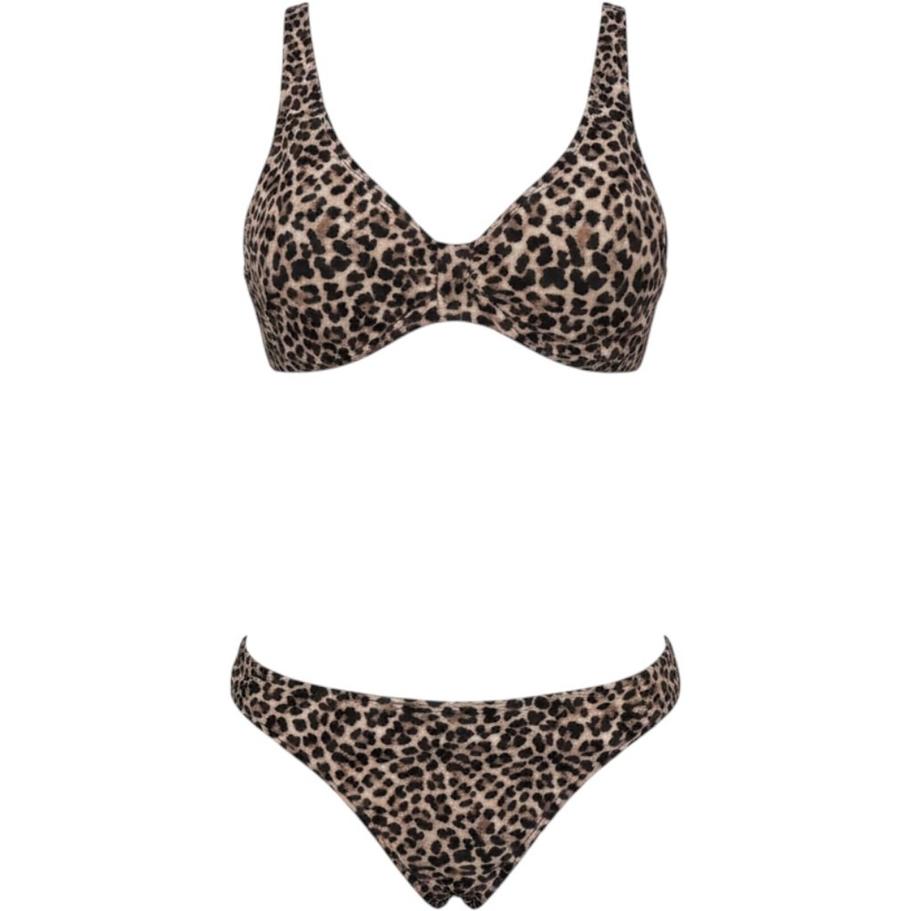 Cabana del Sol Womens Leopard Print Ribbed Bikini Set Medium 11372R-7728H